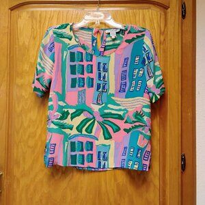 Gorgeous vintage Nora Noh 100% silk print top size small